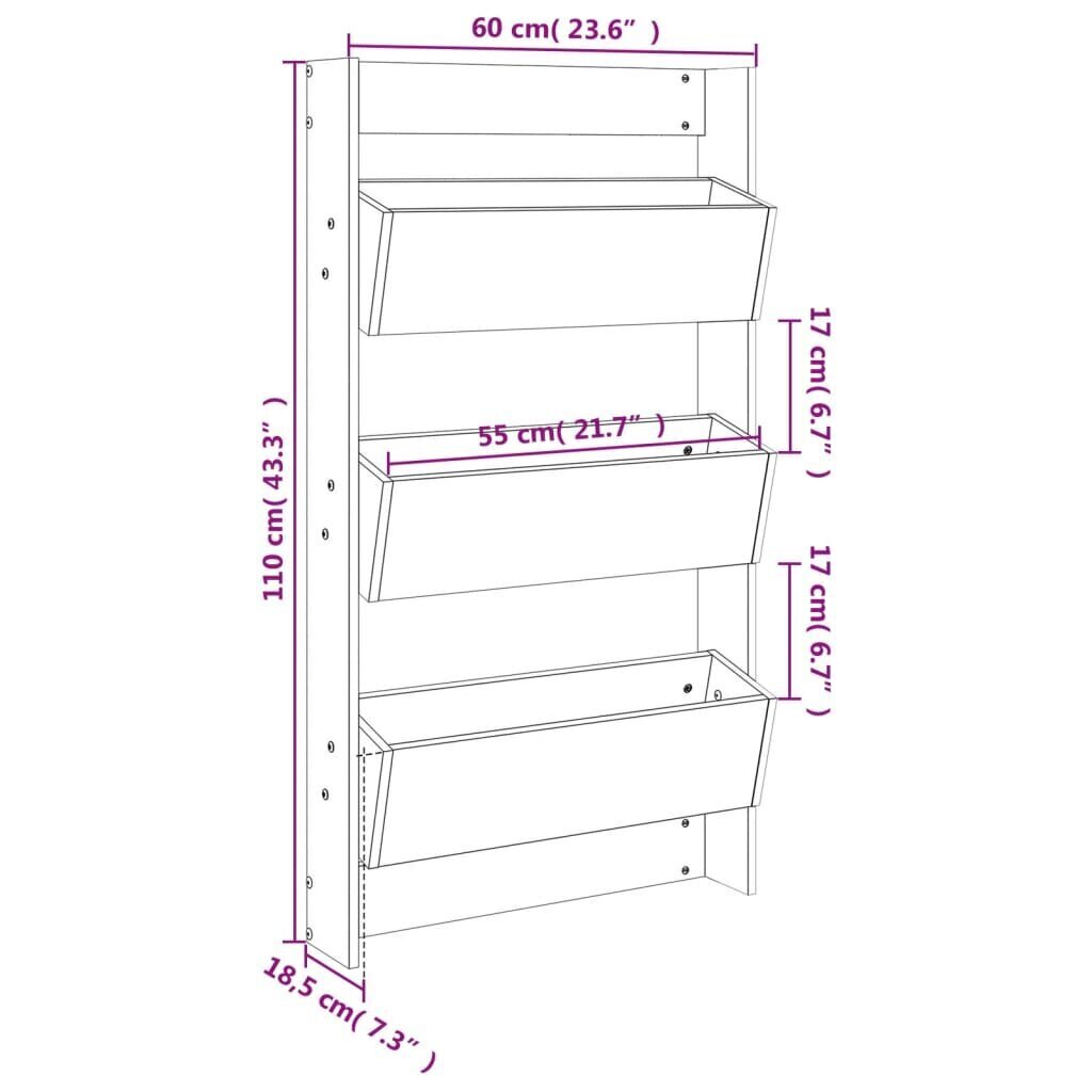 Pie sienas stiprināms plauks puķu podiem, 60x18,5x110 cm цена и информация | Balkona kastes | 220.lv