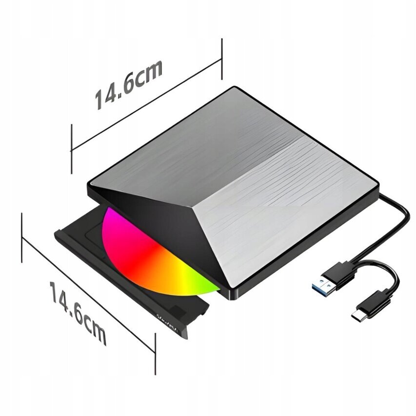 Ārējais CD/DVD ierakstītājs USB 3.0 USB-C Alumīnija korpuss цена и информация | Ārējie cietie diski | 220.lv