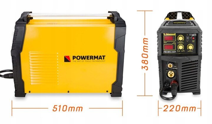 Metināšanas invertors ar piederumiem Powermat PM-IMG-230T, MIG/MAG/MMA/TIG, 230A cena un informācija | Metināšanas iekārtas, lodāmuri | 220.lv