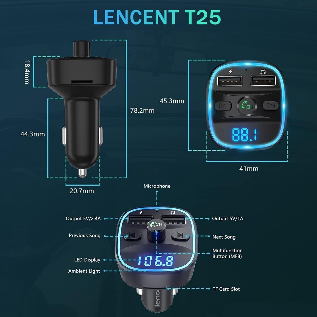 Transmiseris Lencent T25 цена и информация | FM Modulatori | 220.lv