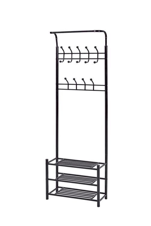 Drēbju pakaramais ar plauktiem apaviem, Modern Home 190x60x28 cm, melns cena un informācija | Priekšnama iekārtas | 220.lv
