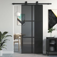 Bīdāmās durvis, melnas, 90x205cm, rūdīts stikls/alumīnijs цена и информация | Внутренние двери | 220.lv