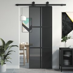 Bīdāmās durvis, melnas, 76x205cm, rūdīts stikls/alumīnijs цена и информация | Межкомнатные двери | 220.lv