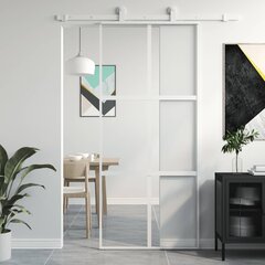 Bīdāmās durvis, baltas, 90x205cm, rūdīts stikls/alumīnijs цена и информация | Межкомнатные двери | 220.lv