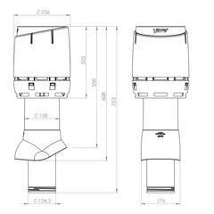 Izolēts ventilācijas izvads ar jumtiņu Vilpe Flow 125P/IS/500, brūns, D125/H500 mm cena un informācija | Piederumi gaisa regulēšanas iekārtām | 220.lv