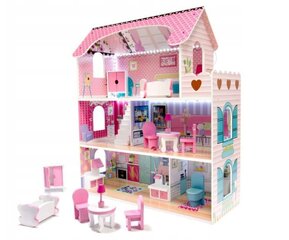 Leļļu namiņš ar aksesuāriem un LED apgaismojumu, rozā, 62cm x 27cm x 70cm cena un informācija | Rotaļlietas meitenēm | 220.lv