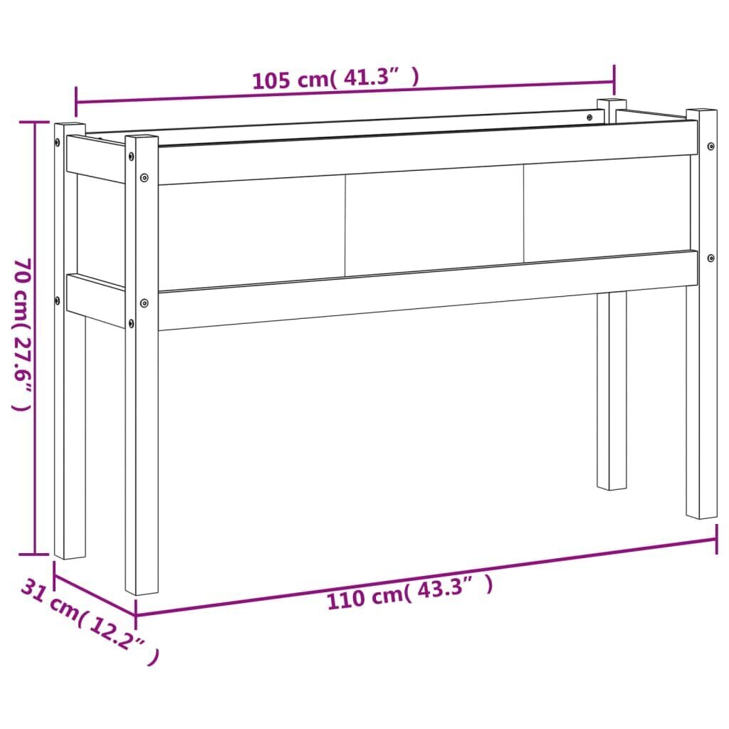 Dārza kaste ar kājām, balta, 110x31x70cm, priedes masīvkoks cena un informācija | Balkona kastes | 220.lv