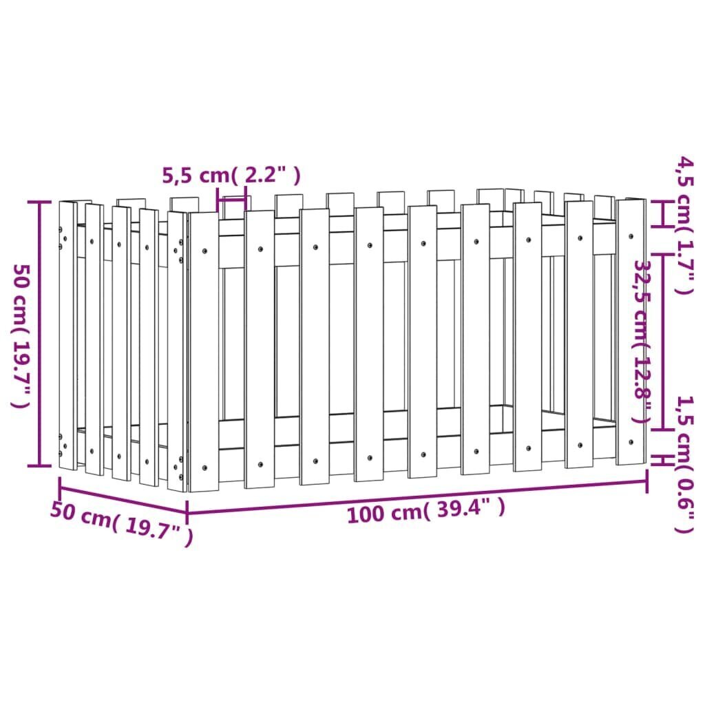 Balkona puķu kaste, 100x50x50cm, žoga dizains cena un informācija | Balkona kastes | 220.lv
