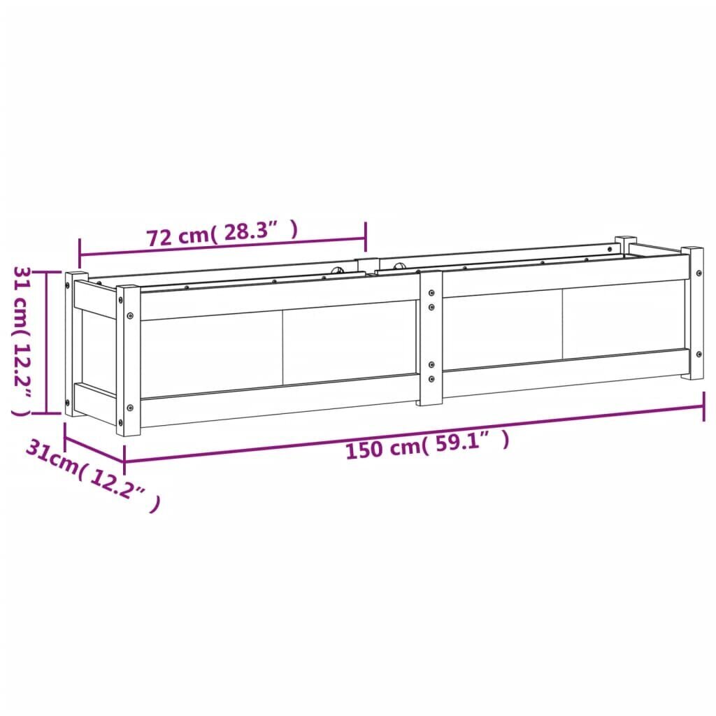 Balkona puķu kaste, balta, 150x31x31cm cena un informācija | Balkona kastes | 220.lv
