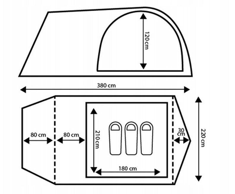 Tūristu telts Peme Taurus 3 pelēka cena un informācija | Teltis | 220.lv