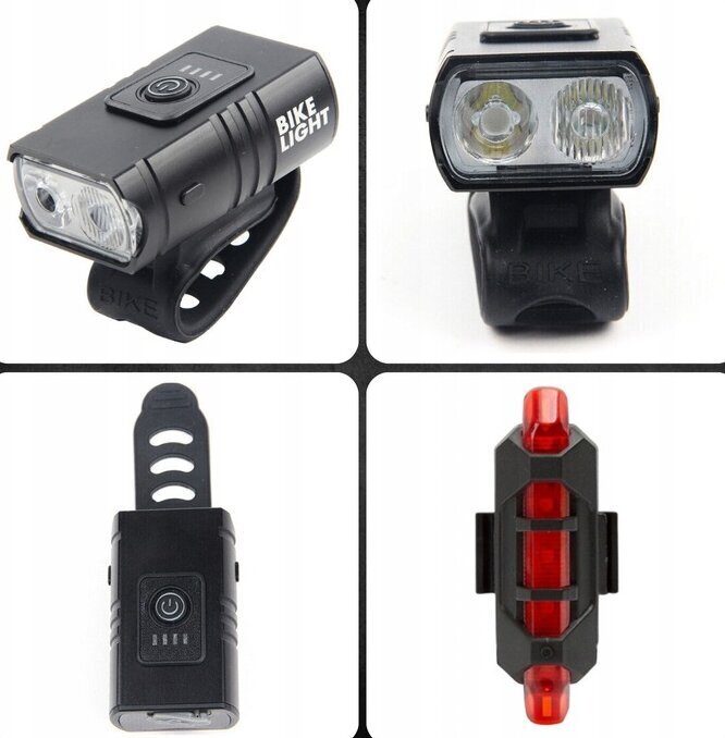 Uzlādējams LED velosipēda lukturu komplekts, melns cena un informācija | Velo lukturi un atstarotāji | 220.lv