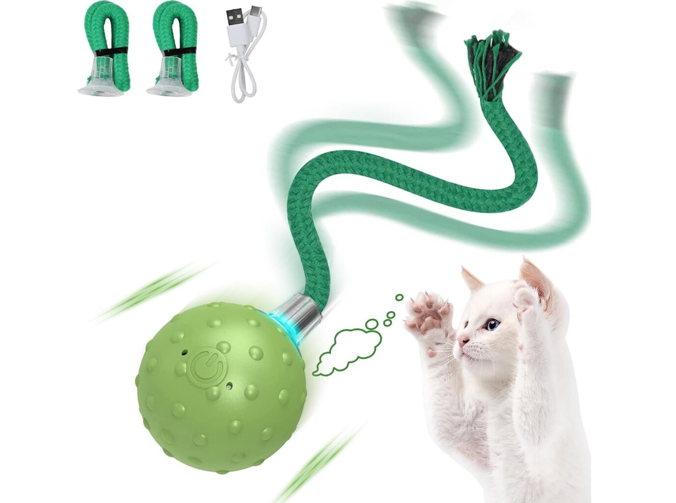 Interaktīvā rotaļlieta kaķiem Smart Cat Ball Green Haplix цена и информация | Rotaļlietas kaķiem | 220.lv