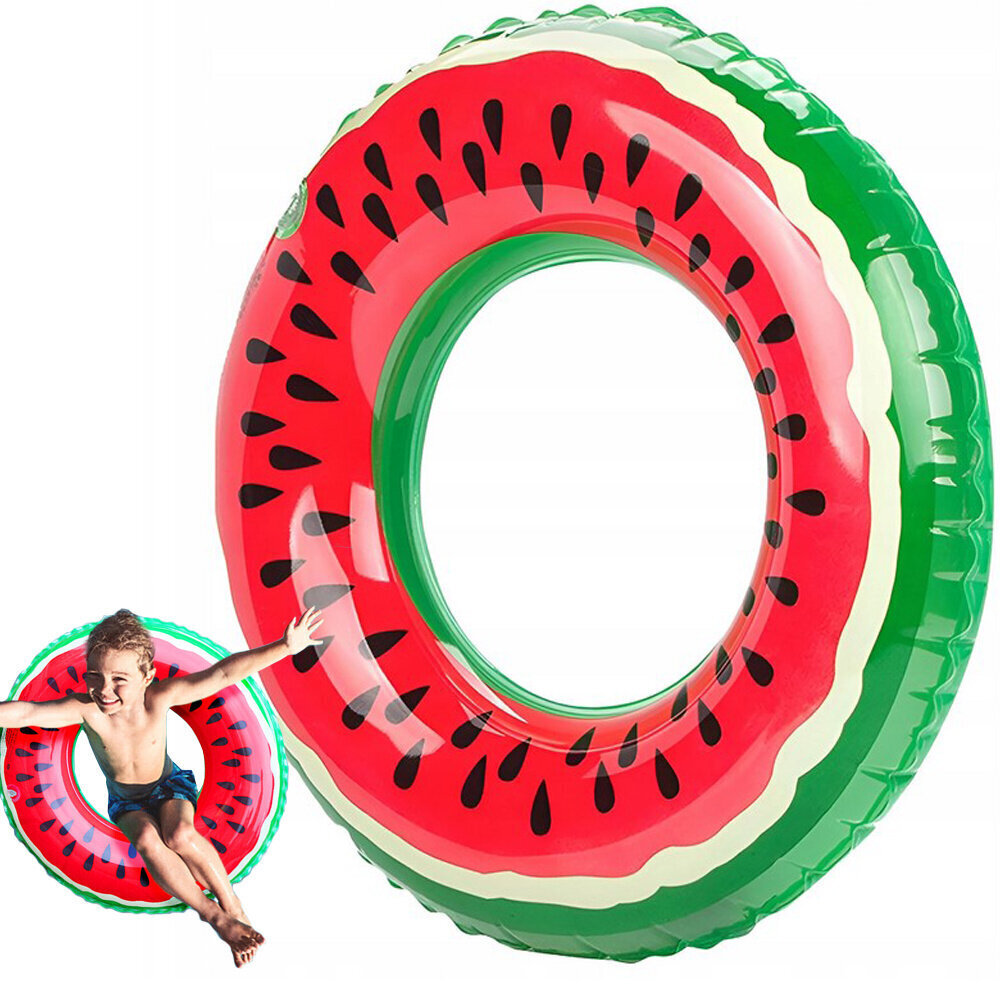 Peldēšanas ritenis Perf.ee Arbūzs, 60 x 30 x 23 cm, sarkans/zaļš cena un informācija | Piepūšamās rotaļlietas un pludmales preces | 220.lv