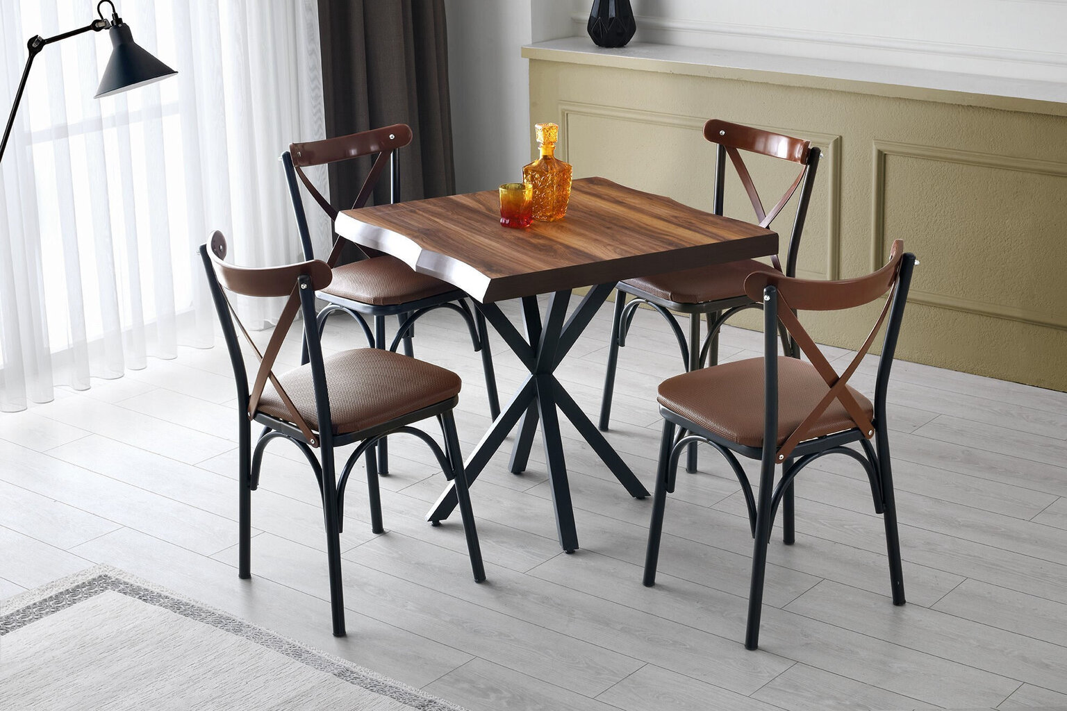 4 krēslu komplekts Kalune Design Ekol - 1332, brūns/melns cena un informācija | Virtuves un ēdamistabas krēsli | 220.lv