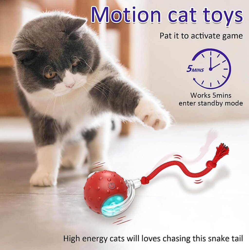 Interaktīvā rotaļlieta kaķiem Smart Cat Ball Haplix, sarkana цена и информация | Rotaļlietas kaķiem | 220.lv