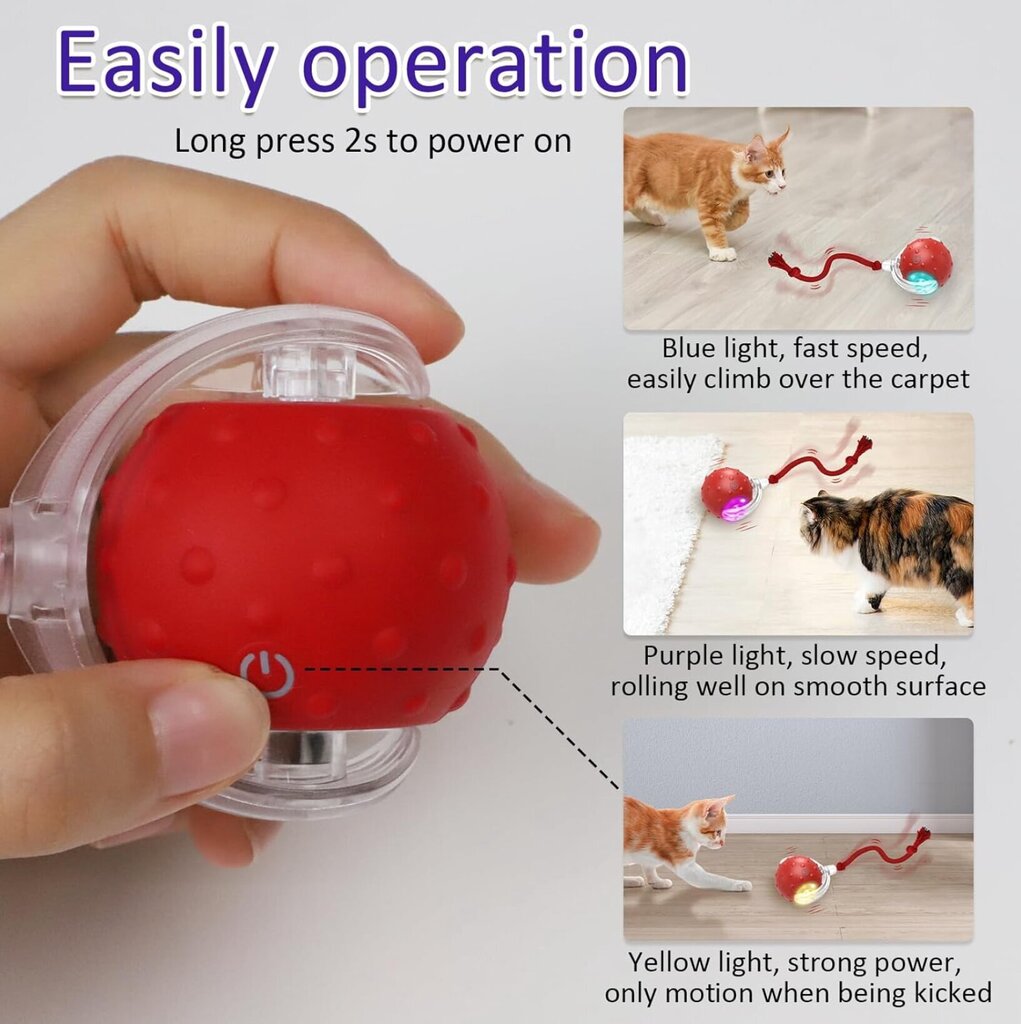 Interaktīvā rotaļlieta kaķiem Smart Cat Ball Haplix, sarkana цена и информация | Rotaļlietas kaķiem | 220.lv