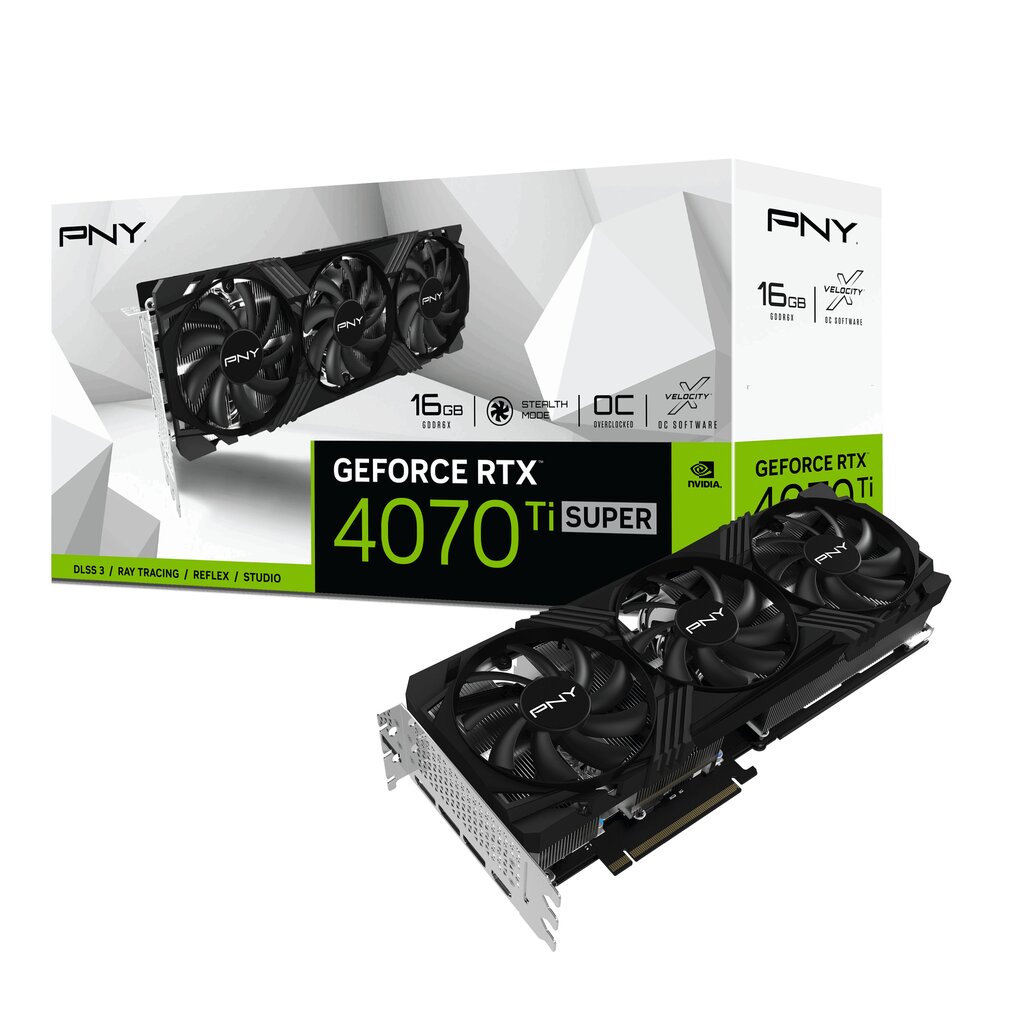 PNY GeForce RTX 4070 Ti Super Verto Overclocked Triple Fan (VCG4070TS16TFXPB1-O) cena un informācija | Videokartes (GPU) | 220.lv