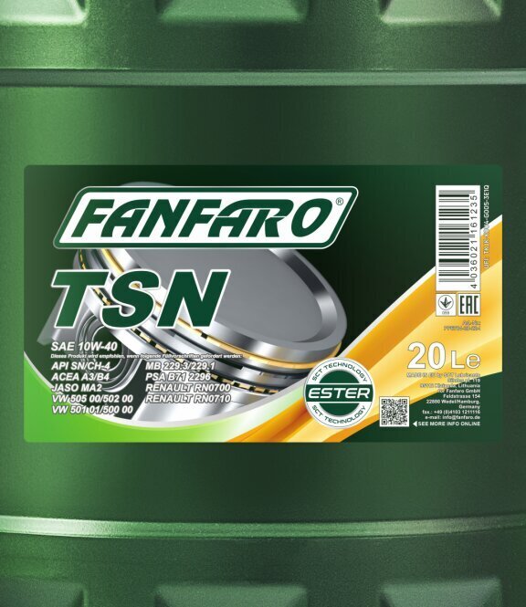 Motoreļļa Fanfaro TSN 10W-40, 20L cena un informācija | Motoreļļas | 220.lv