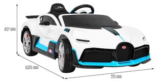 Vienvietis elektromobilis Bugatti Divo, baltas cena un informācija | Bērnu elektroauto | 220.lv