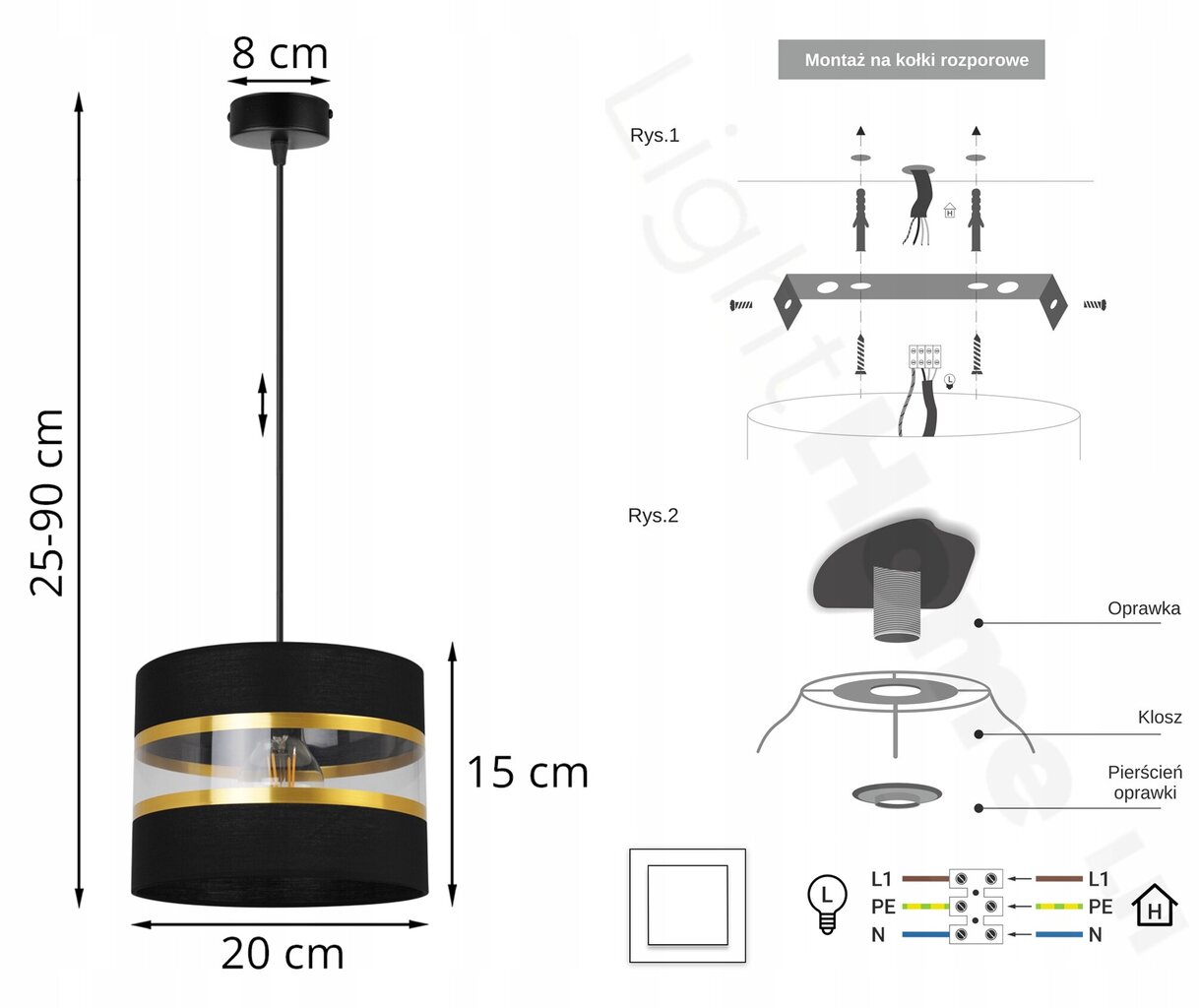 LightHome griestu lampa, Elegance Gold cena un informācija | Lustras | 220.lv