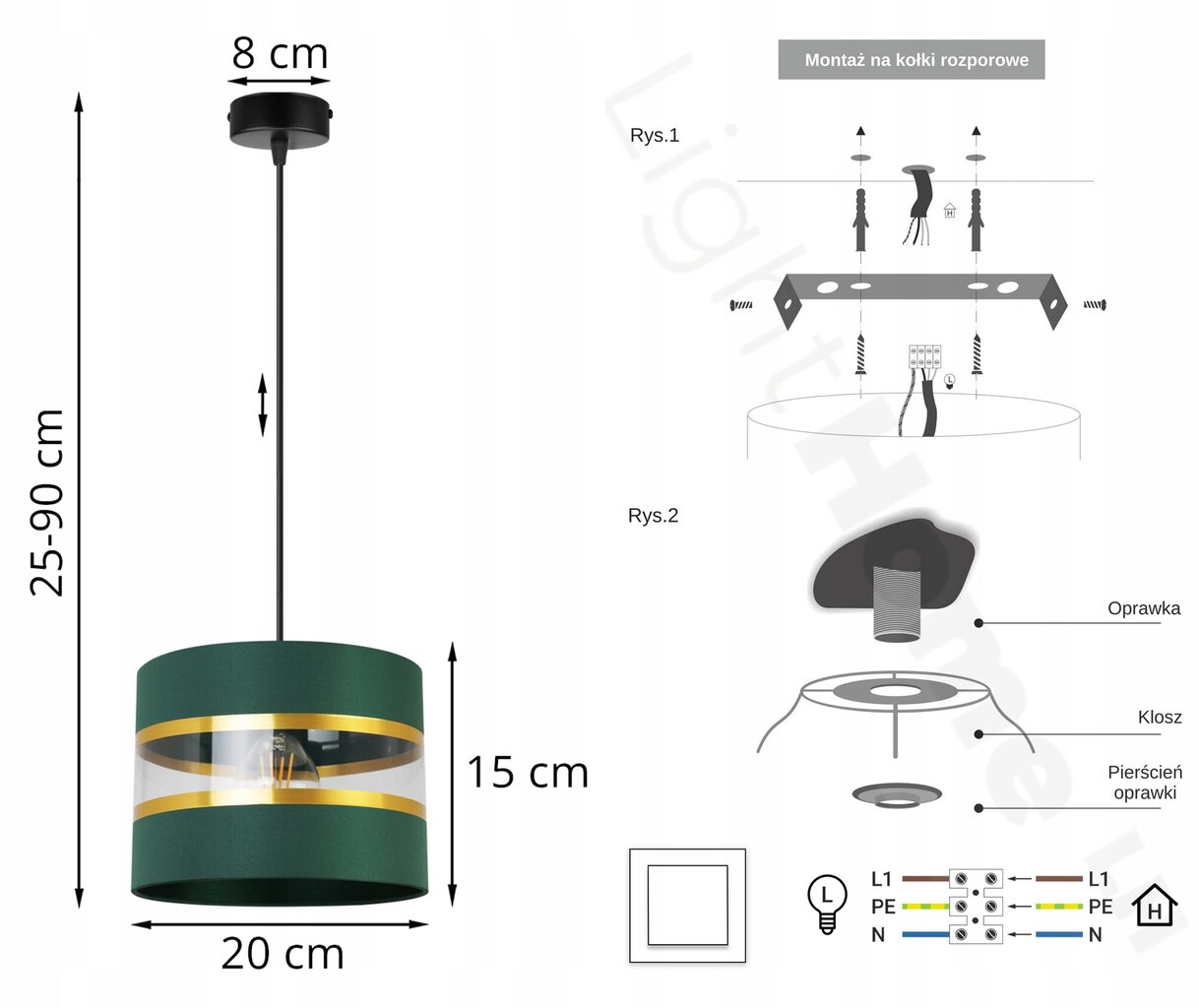 LightHome griestu lampa, Elegance Gold cena un informācija | Piekaramās lampas | 220.lv