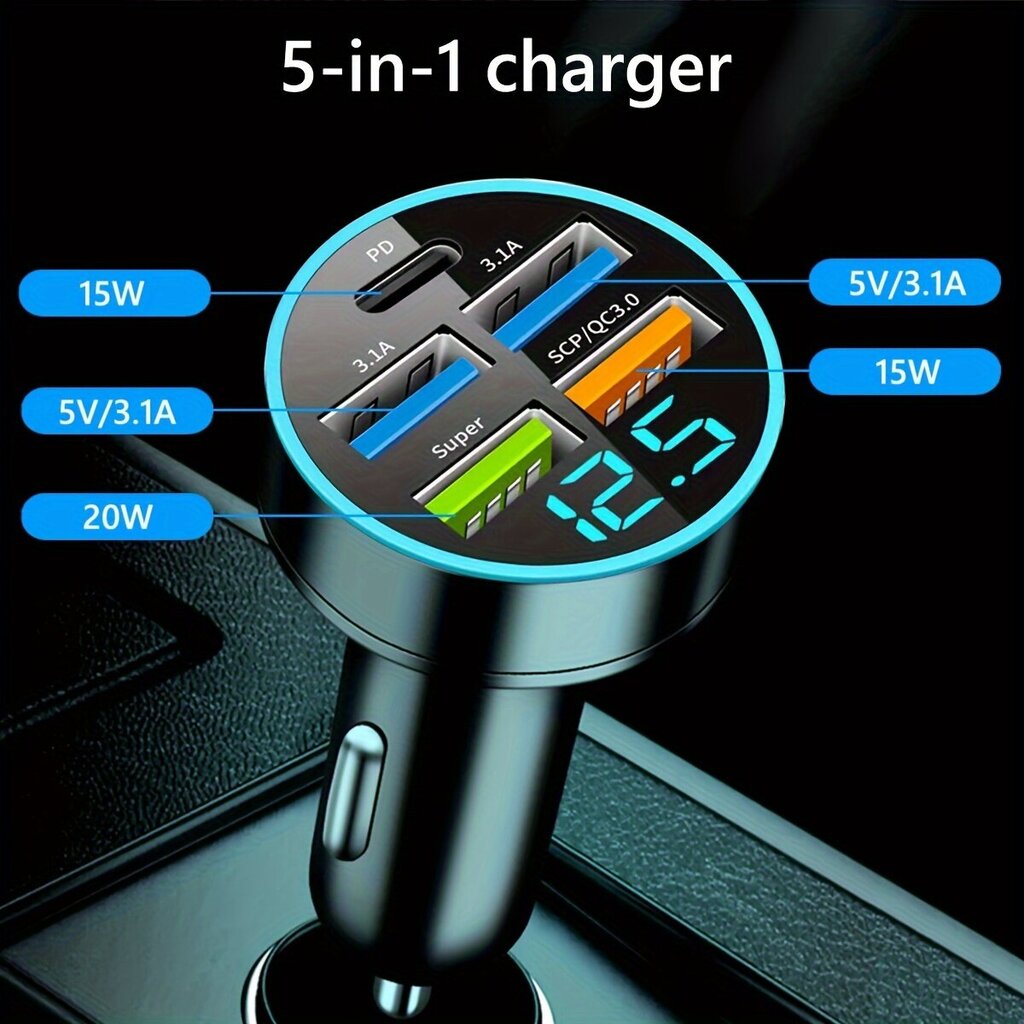 Automobiļa uzlādes ierīce ar 5 USB ligzdu cena un informācija | Auto 12V el. piederumi | 220.lv