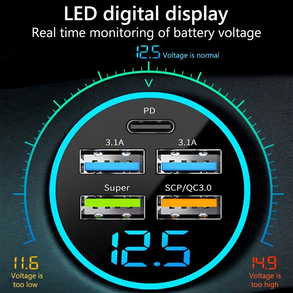 Automobiļa uzlādes ierīce ar 5 USB ligzdu cena un informācija | Auto 12V el. piederumi | 220.lv