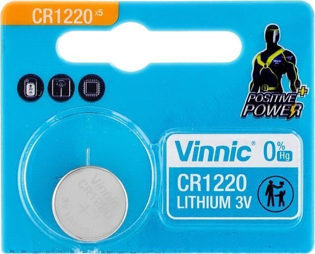 Baterijas Vinnic CR1220 3V 5 gab. cena un informācija | Baterijas | 220.lv