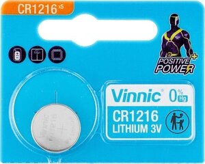 Baterijas Vinnic CR1216 3V 5 gab. cena un informācija | Baterijas | 220.lv