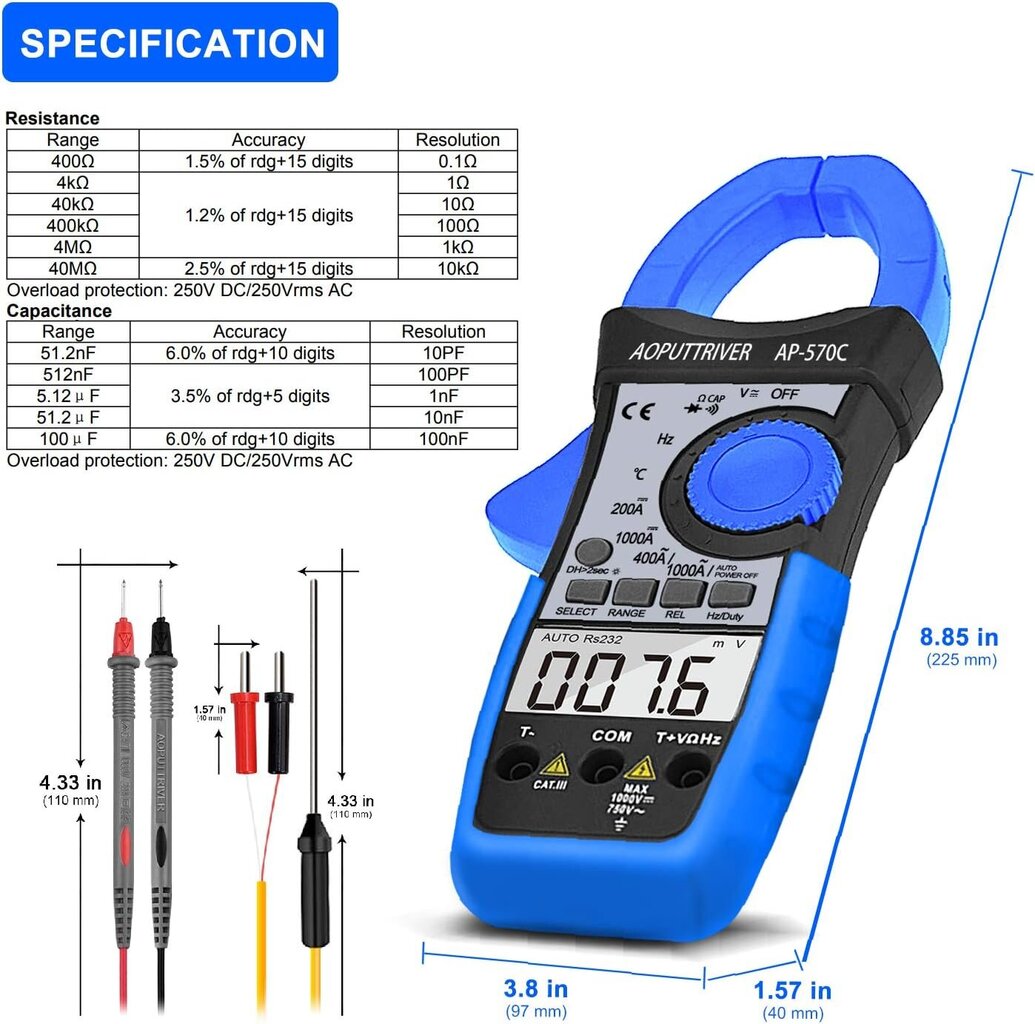 Skavas mērītājs Aoputtriver AP-570C cena un informācija | Rokas instrumenti | 220.lv