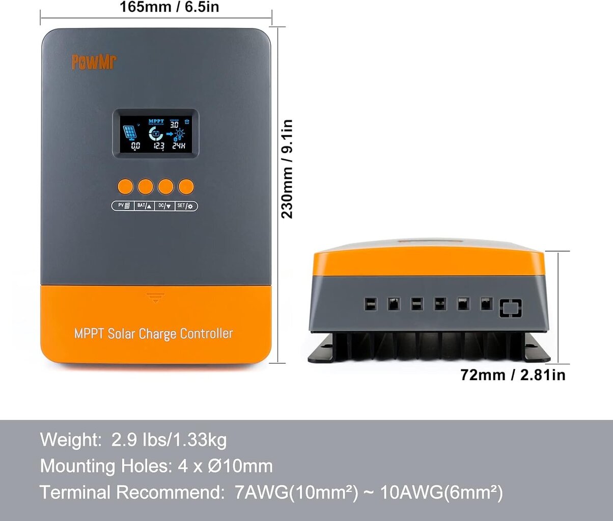 Uzlādes kontrolieris PowMr 60AMP MPPT cena un informācija | Saules paneļi, komponentes | 220.lv