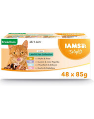 IAMS Delights Adult konservi ar mājputniem, zivīm un jēru, 48x85 g cena un informācija | Konservi kaķiem | 220.lv