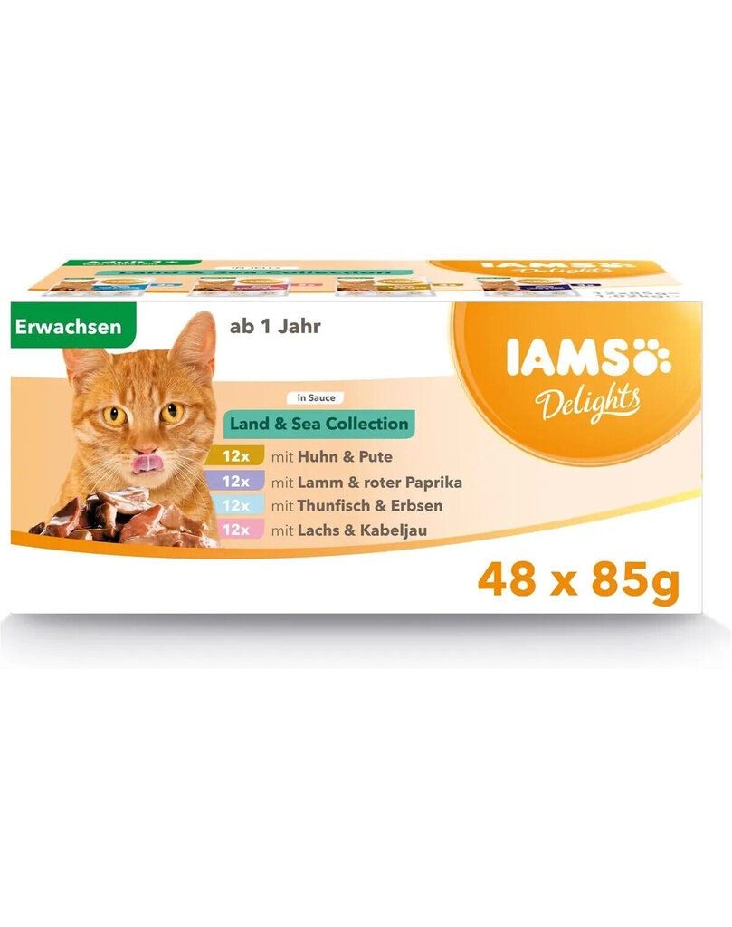 IAMS Delights Adult konservi ar mājputniem, zivīm un jēru, 48x85 g цена и информация | Konservi kaķiem | 220.lv