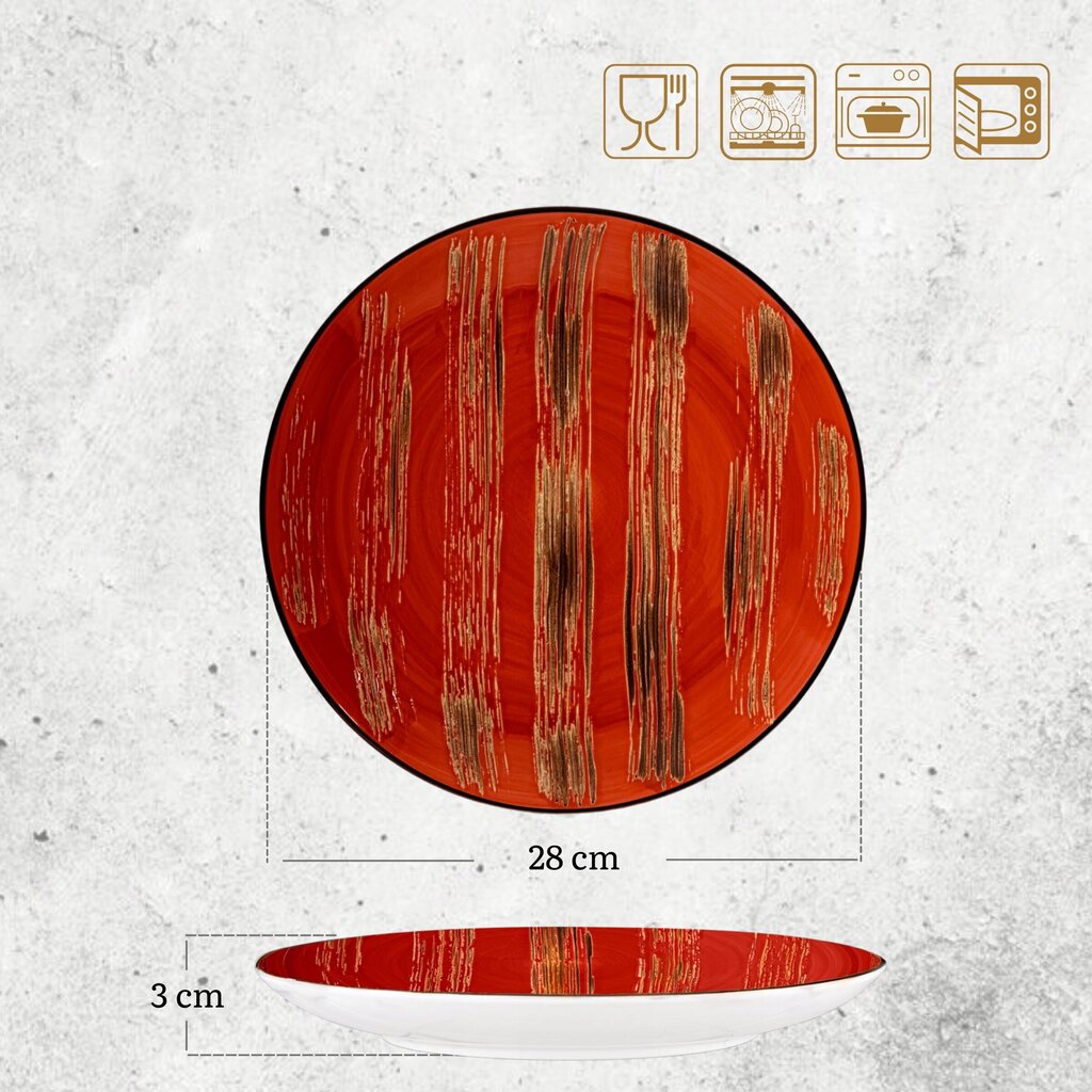 Porcelāna vakariņu šķīvis sarkans 28 cm cena un informācija | Trauki, šķīvji, pusdienu servīzes | 220.lv