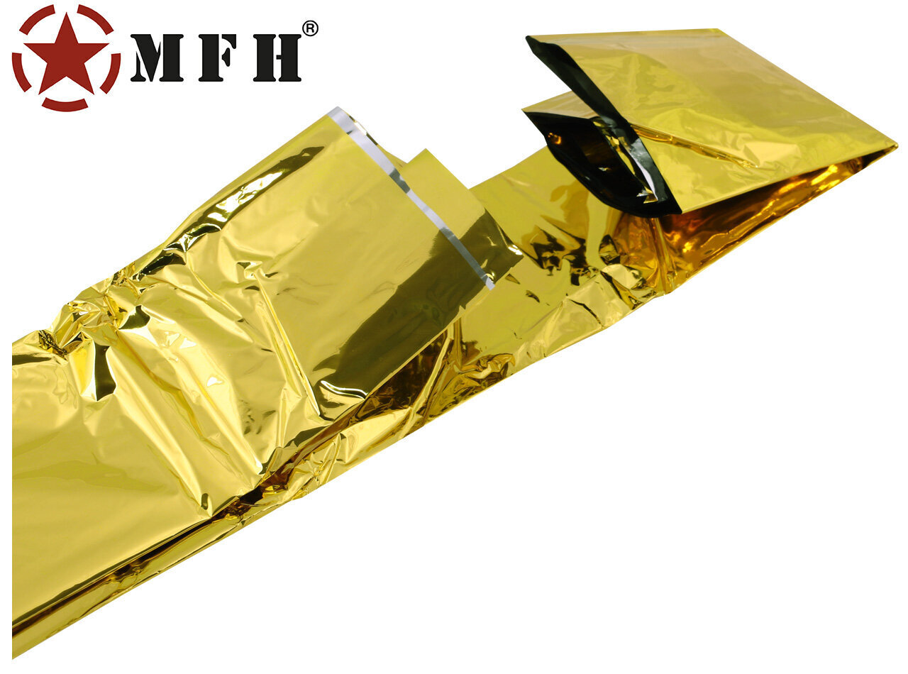 Termiskā plēve / glābšanas sega MFH, 213x132 cm, sudraba/zelta cena un informācija | Citas tūrisma preces | 220.lv