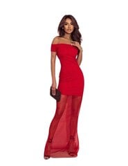 Платье REVA со спущенными плечами и тюлем - красное цена и информация | Платья | 220.lv