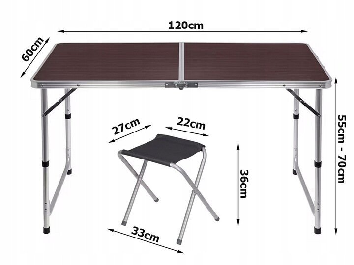 Tūristu galds ar 4 krēsliem, brūns, 60x120x70 cm cena un informācija |  Tūrisma mēbeles | 220.lv