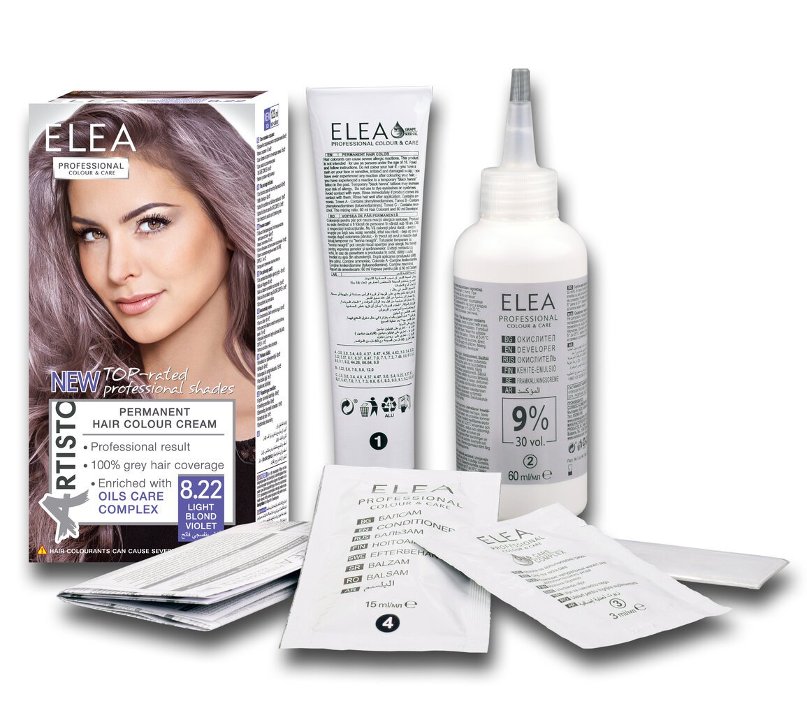 Noturīga krēmveida matu krāsa Elea Colour&Care 10.1 Super light blond ash, 123 ml cena un informācija | Matu krāsas | 220.lv