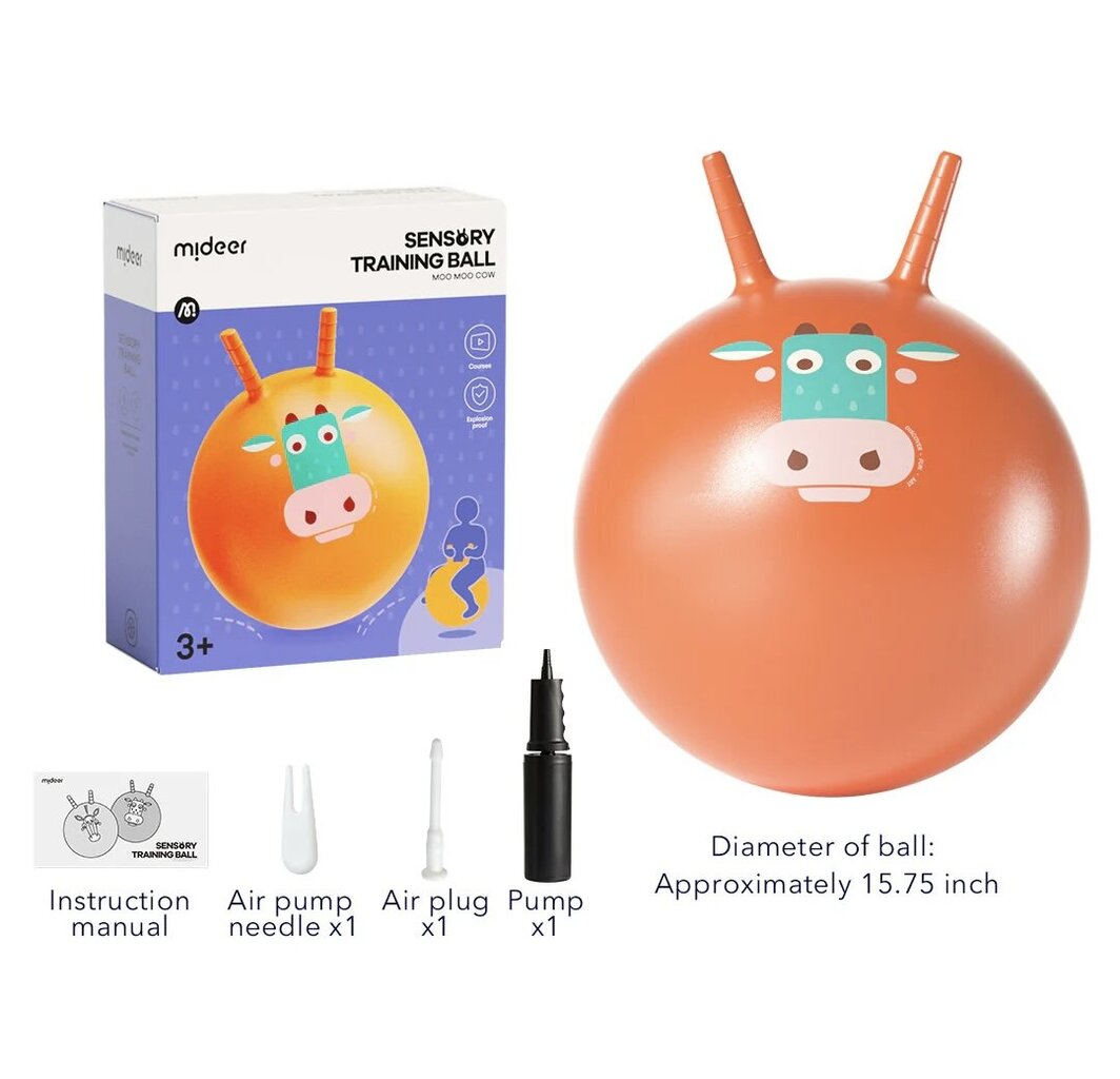 Lēkajamā bumba Mideer Moo Moo Cow, oranža, 40 cm cena un informācija | Ūdens, smilšu un pludmales rotaļlietas | 220.lv
