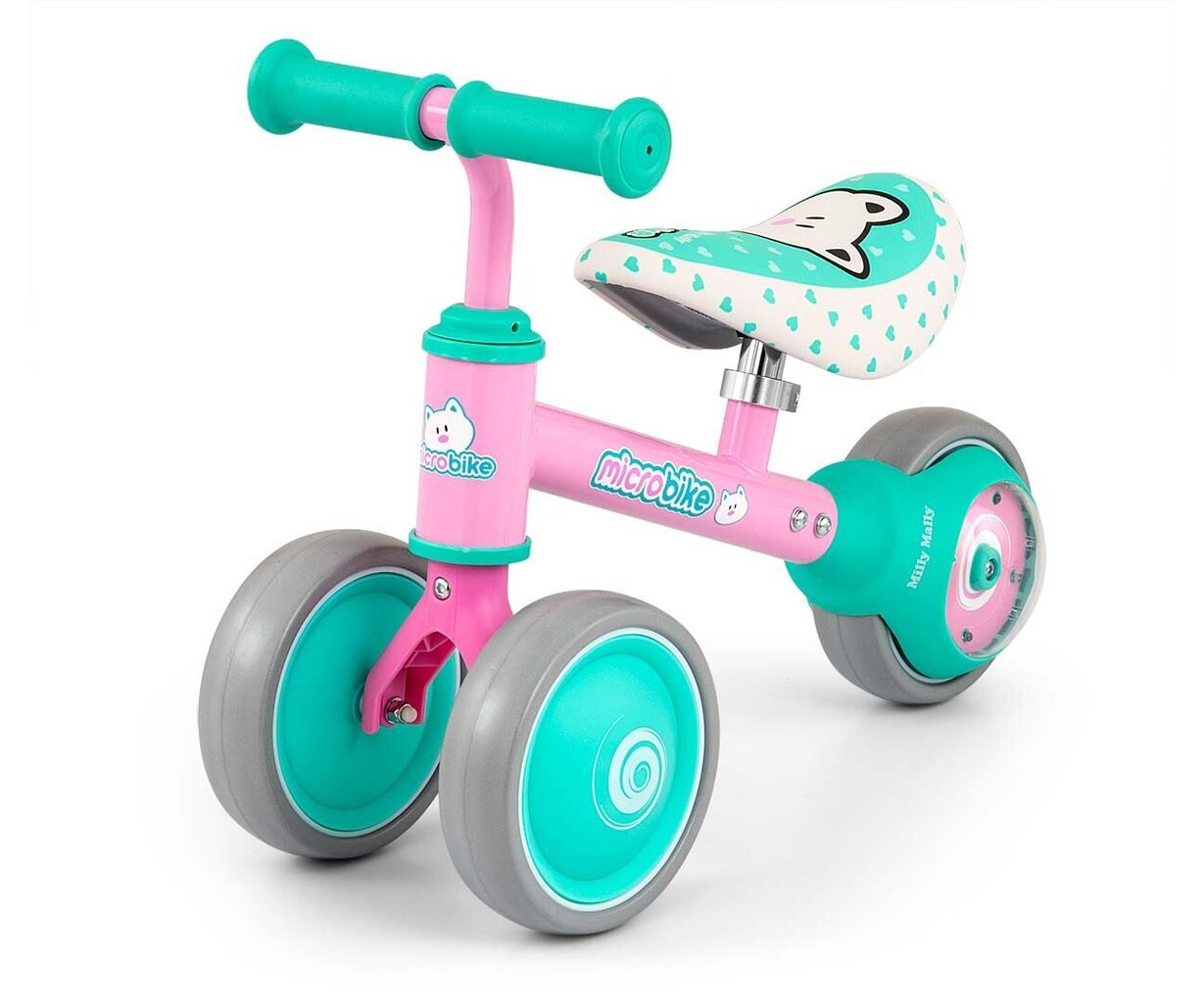 Trīsriteņa līdzsvara velosipēds Milly Mally Micro Plus Cat, rozā/zaļš цена и информация | Balansa velosipēdi | 220.lv
