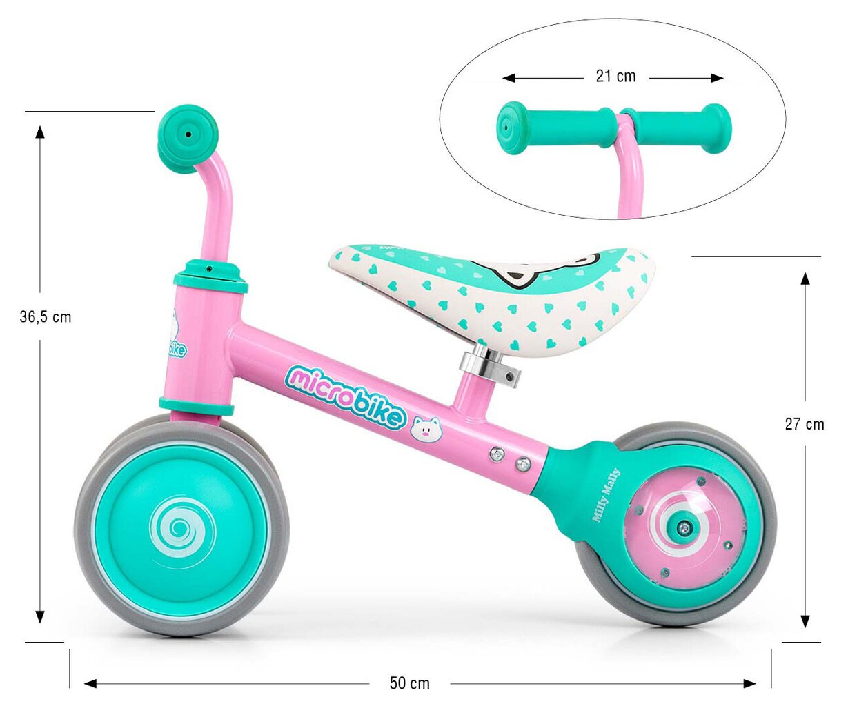 Trīsriteņa līdzsvara velosipēds Milly Mally Micro Plus Cat, rozā/zaļš цена и информация | Balansa velosipēdi | 220.lv