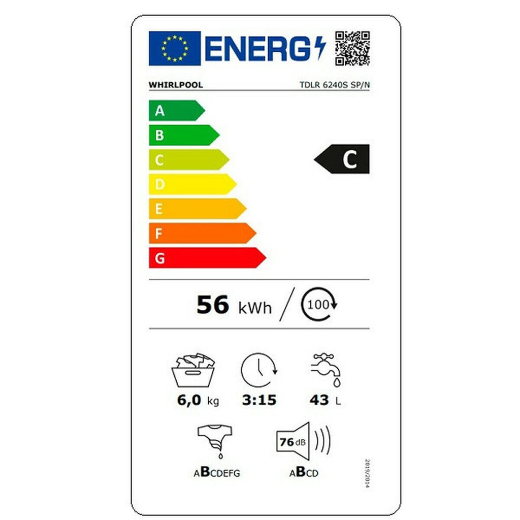 Veļas mašīna Whirlpool Corporation TDLR6240SSPN 1200 rpm 6 Kg cena un informācija | Veļas mašīnas | 220.lv