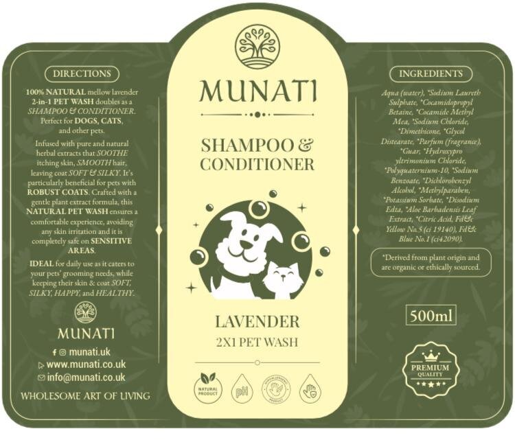 Šampūns un kondicionieris 2-in-1 mājdzīvniekiem Lavandas aromāts, 500 ml cena un informācija | Kosmētiskie līdzekļi dzīvniekiem | 220.lv