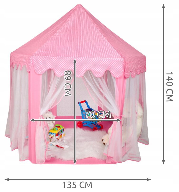 Pils telts bērniem, rozā, 135x135x140cm cena un informācija | Bērnu rotaļu laukumi, mājiņas | 220.lv