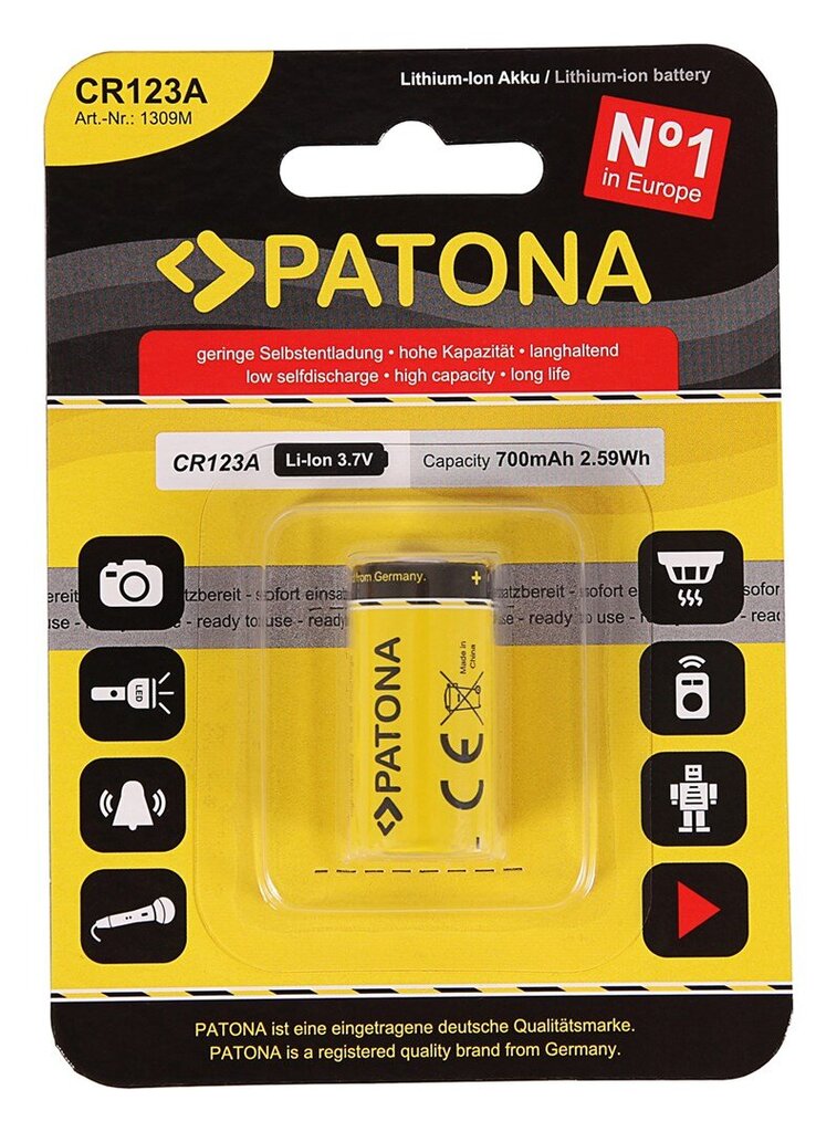 Patona PA-BA-1309 standarta CR123A 16340 LI-ION 3.7V 700mAh akumulators цена и информация | Akumulatori fotokamerām | 220.lv