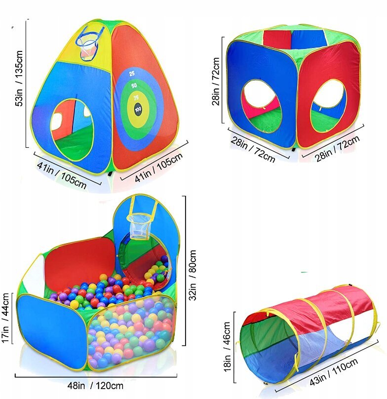 Tuneļtelts bērniem Handlotēka, dažādu krāsu, 135cm x 105cm x 105cm цена и информация | Bērnu rotaļu laukumi, mājiņas | 220.lv
