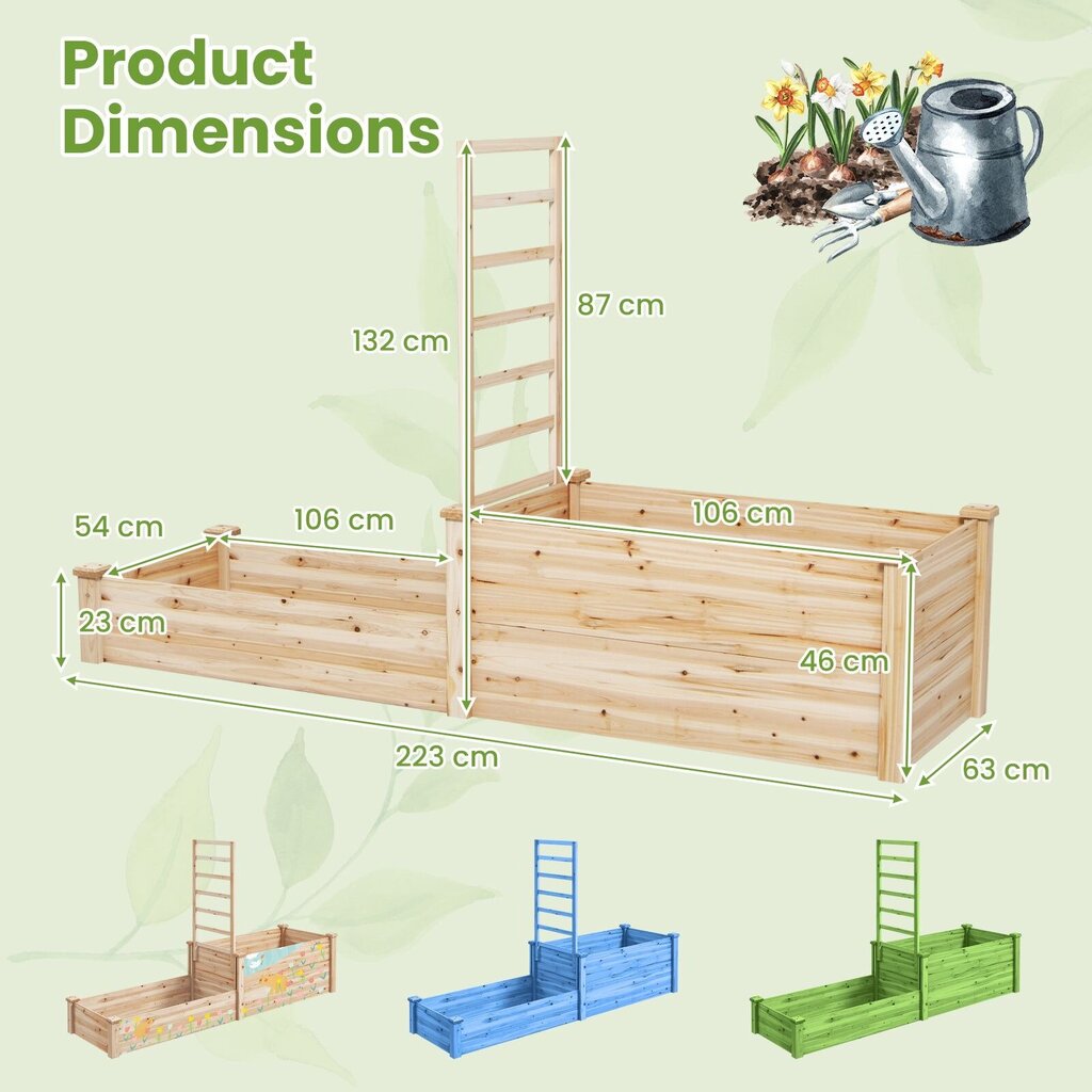 Paaugstināta dārzakaste ar režģi Costway, 2.23 m x 0.63 cm x 1.32 m cena un informācija | Siltumnīcas | 220.lv