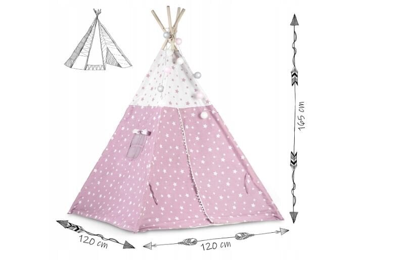 Bērnu telts ar zvaigznītēm Nukido, rozā цена и информация | Bērnu rotaļu laukumi, mājiņas | 220.lv