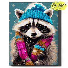 Картина по номерам На Раме Енот в шапке Oh Art! 40x50 см цена и информация | Живопись по номерам | 220.lv