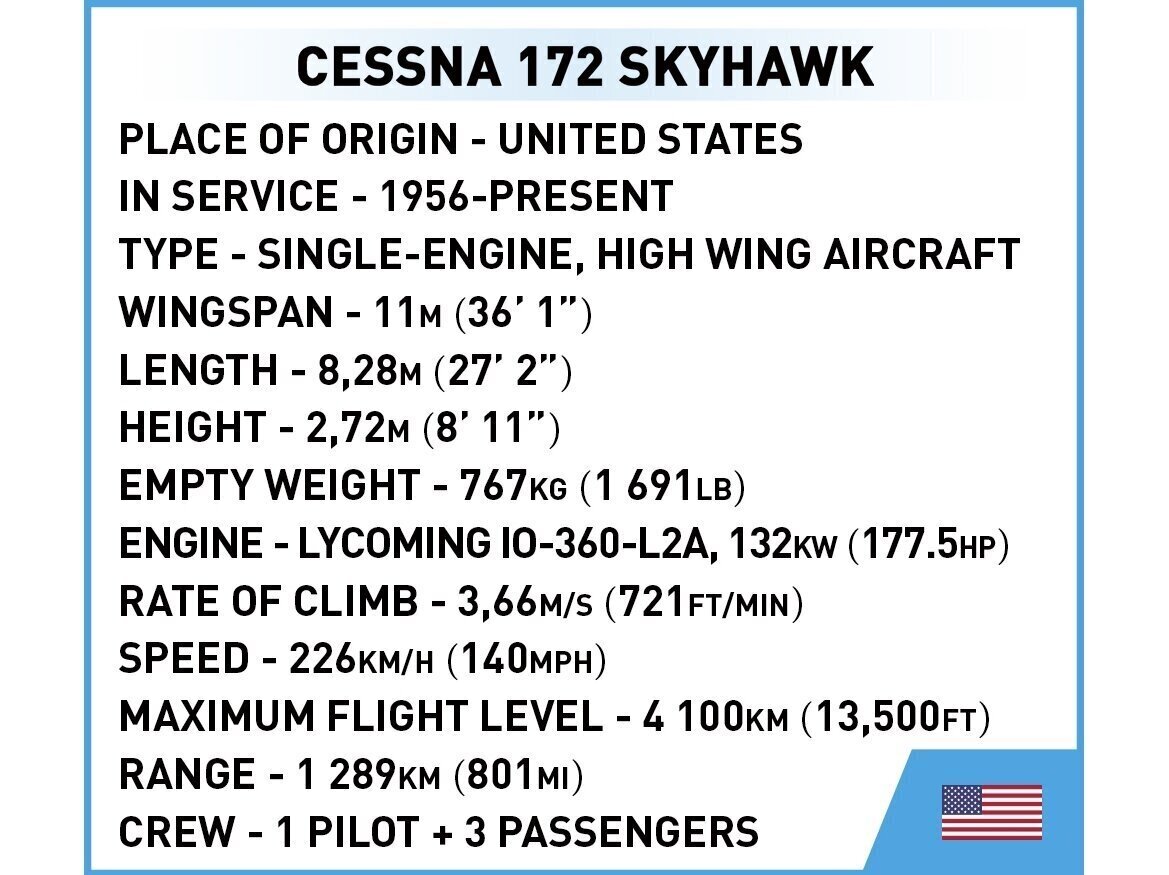 Konstruktors Cobi Cessna 172 Skyhawk-White-Blue 26622, 162 d. cena un informācija | Konstruktori | 220.lv